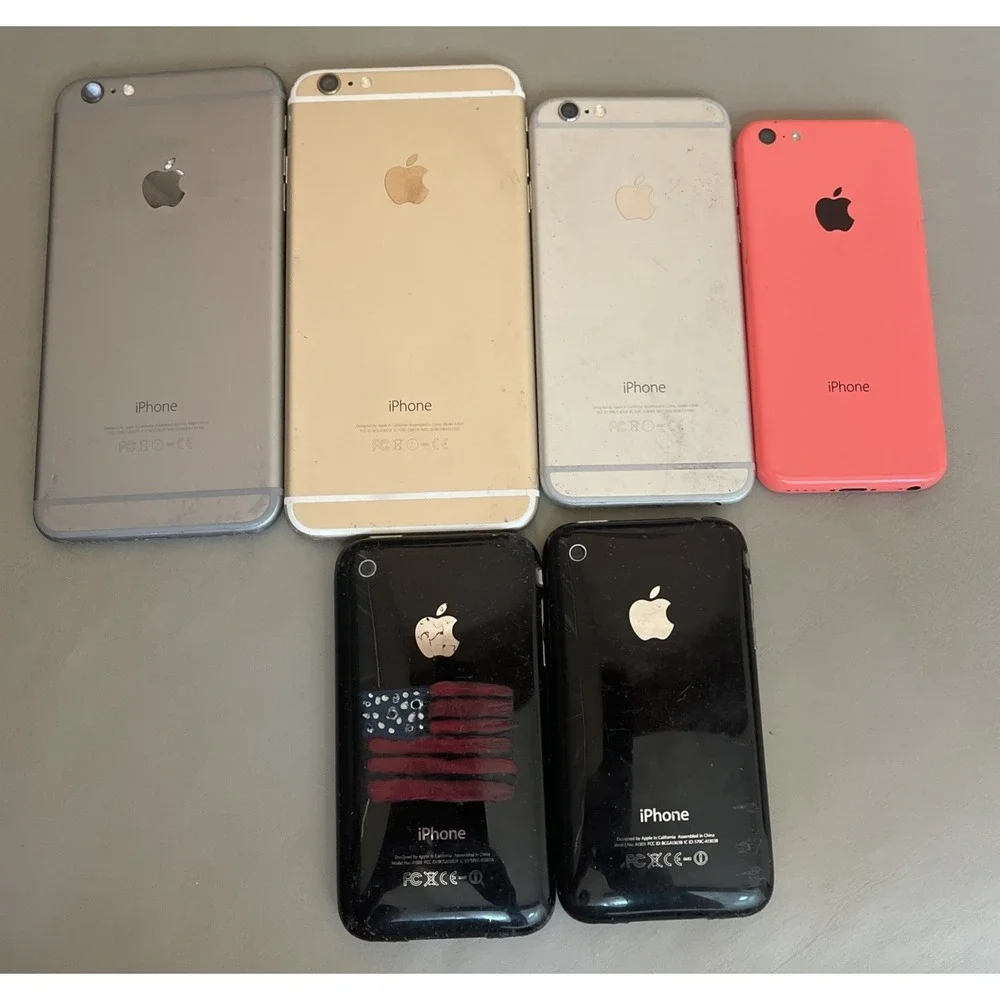 Lot of 6 Apple iPhone (1) 5C (2) 6 Plus (1) 6 (2) 3GS For Parts Only